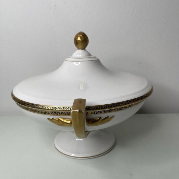 Fraureuth Germany Lidded Vegetable Serving Dish Bowl Tureen Gold Porcelain Deco - Picture 2 of 8